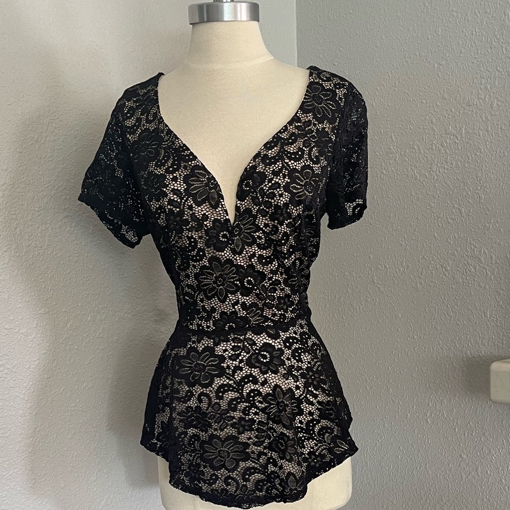 Peplum Low V Lace Blouse
